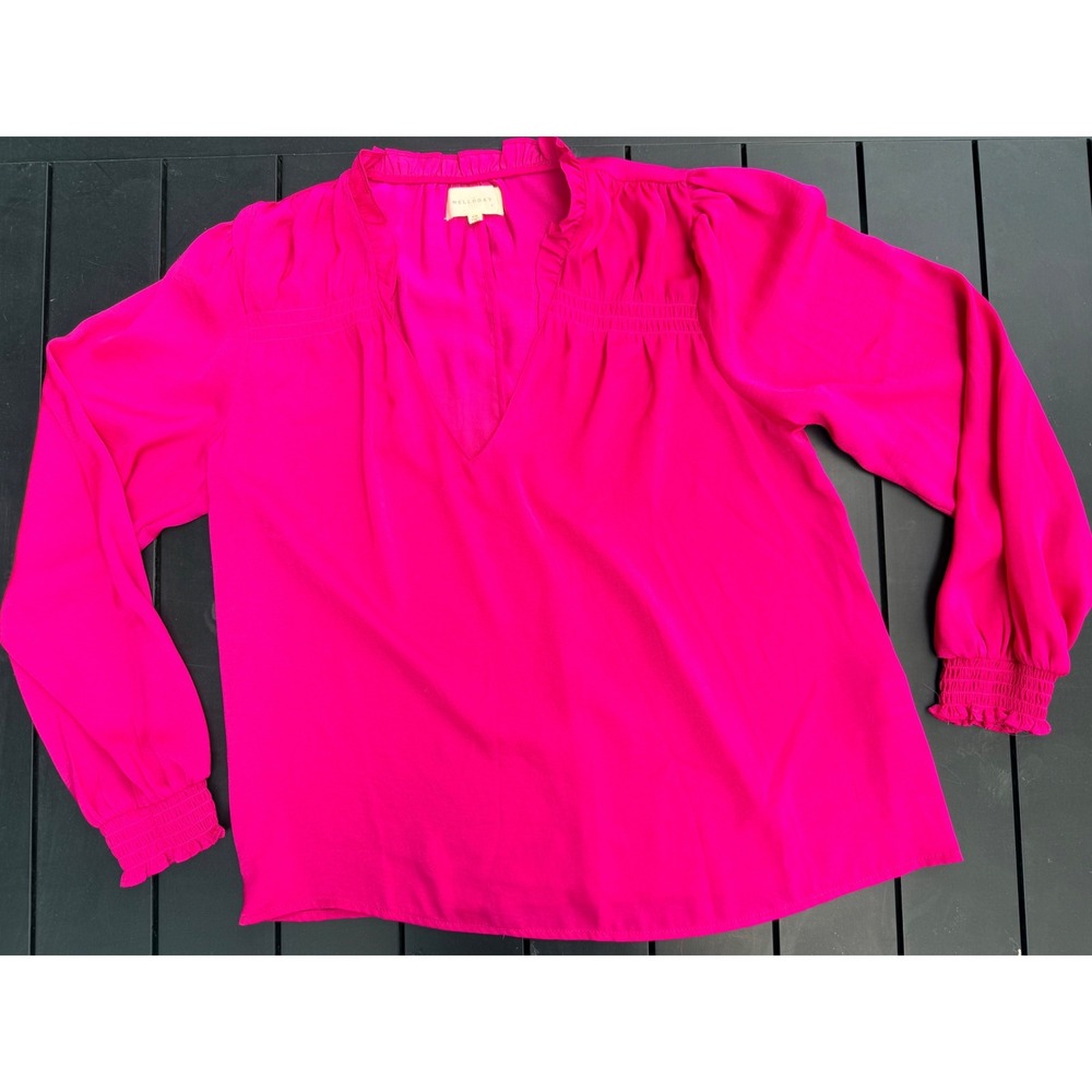 Melloday Magenta Pink Ruffle V-Neck Smocked Blouse XS